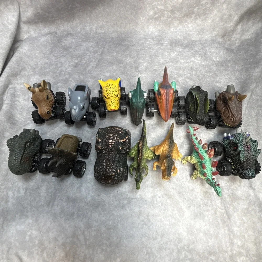 Dinosaur Monster Truck Toy Pull-Back Dino Animal Head Cars Lot Of 14